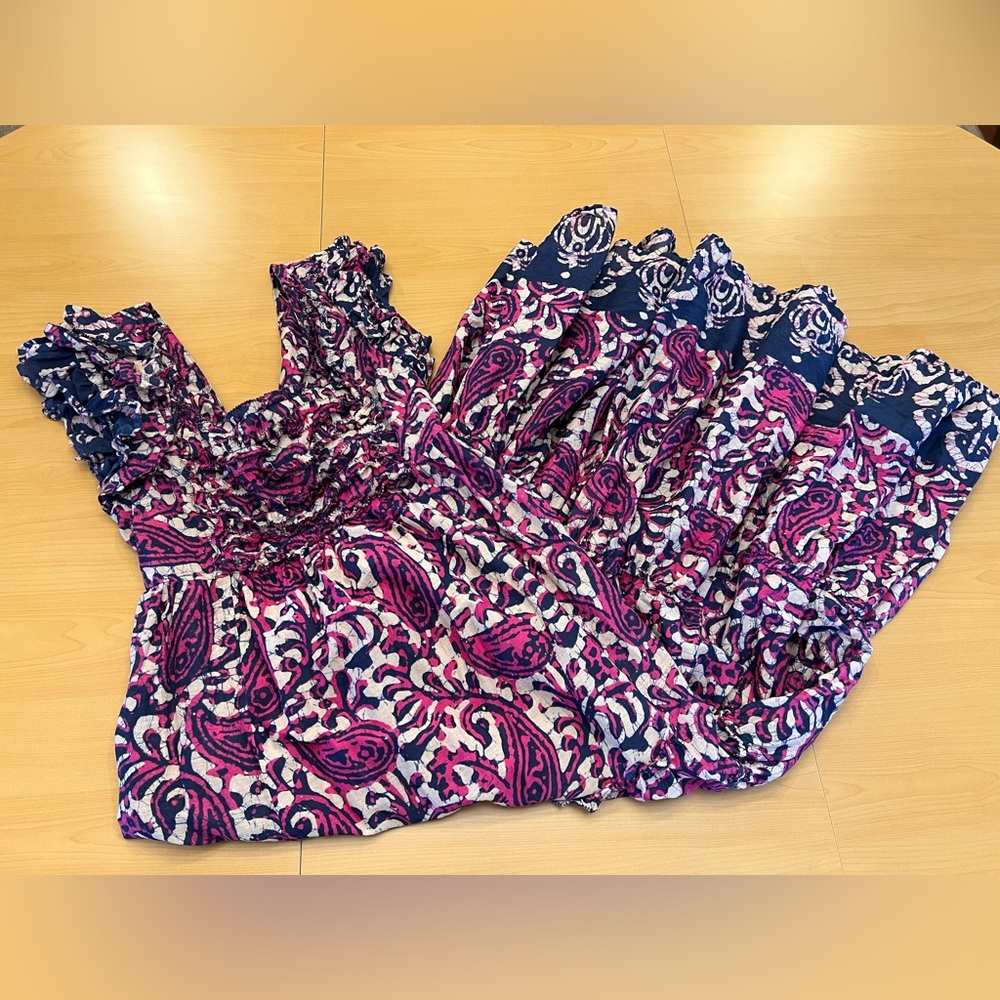 House of Harlow 1960 Maxi Dress Magenta Blue Tiered w/ Pockets Size Small NWOT